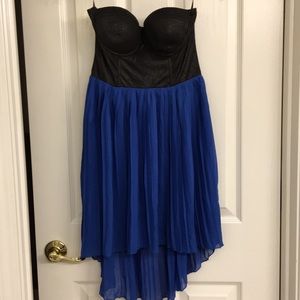 High low blue pleated dress